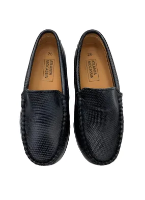 Atlanta Mocassin Black Textured Print Loafer 15397