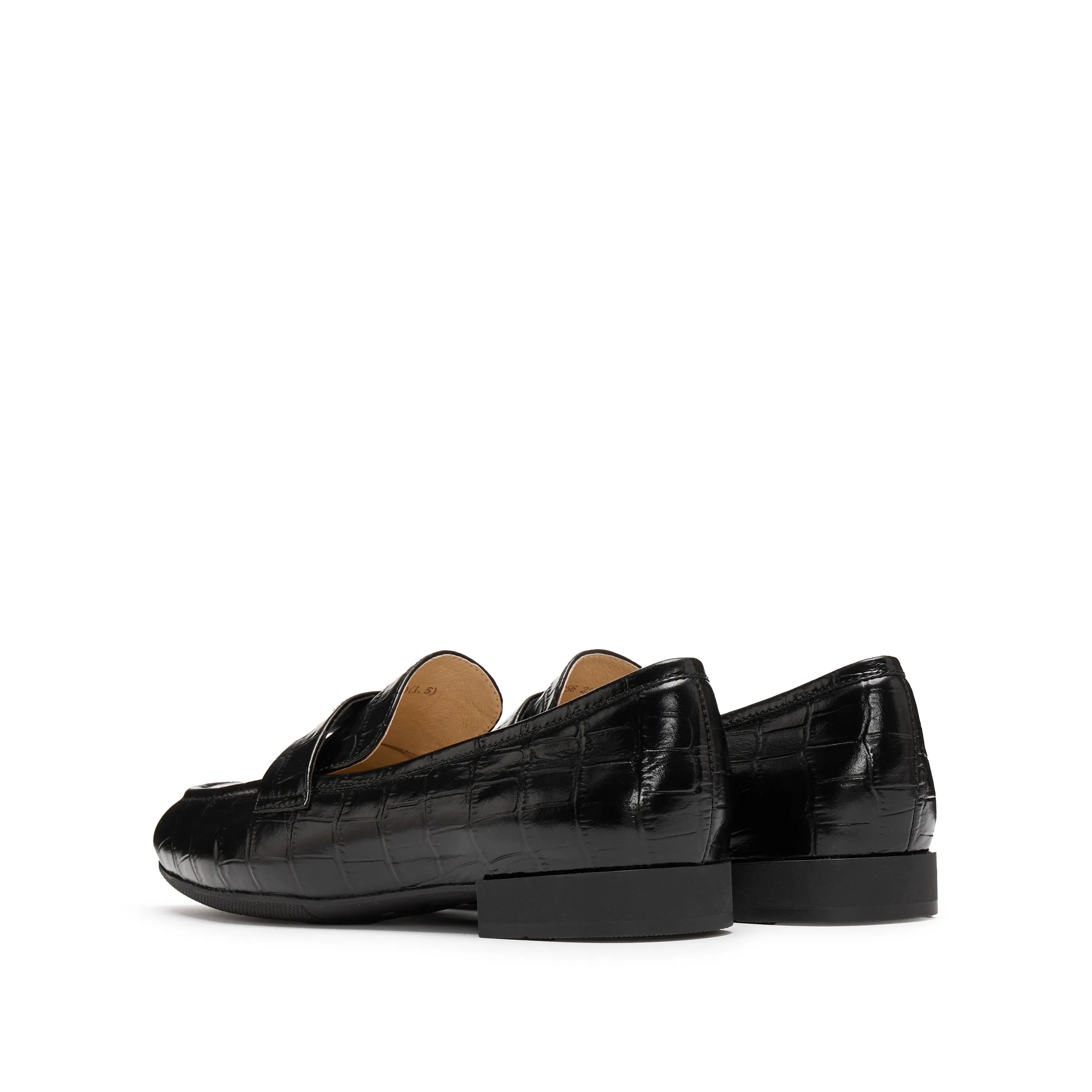 Black Embossed Minimal Loafers With Golden Square