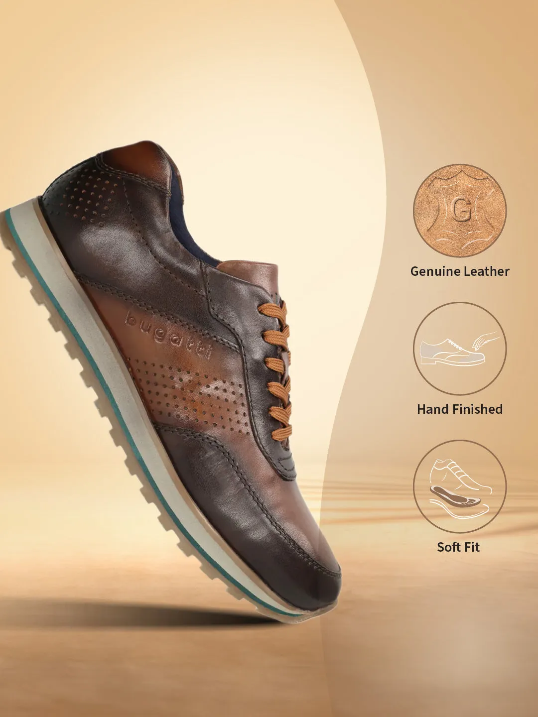 bugatti Dark Brown & Brown Premium Leather Sneakers