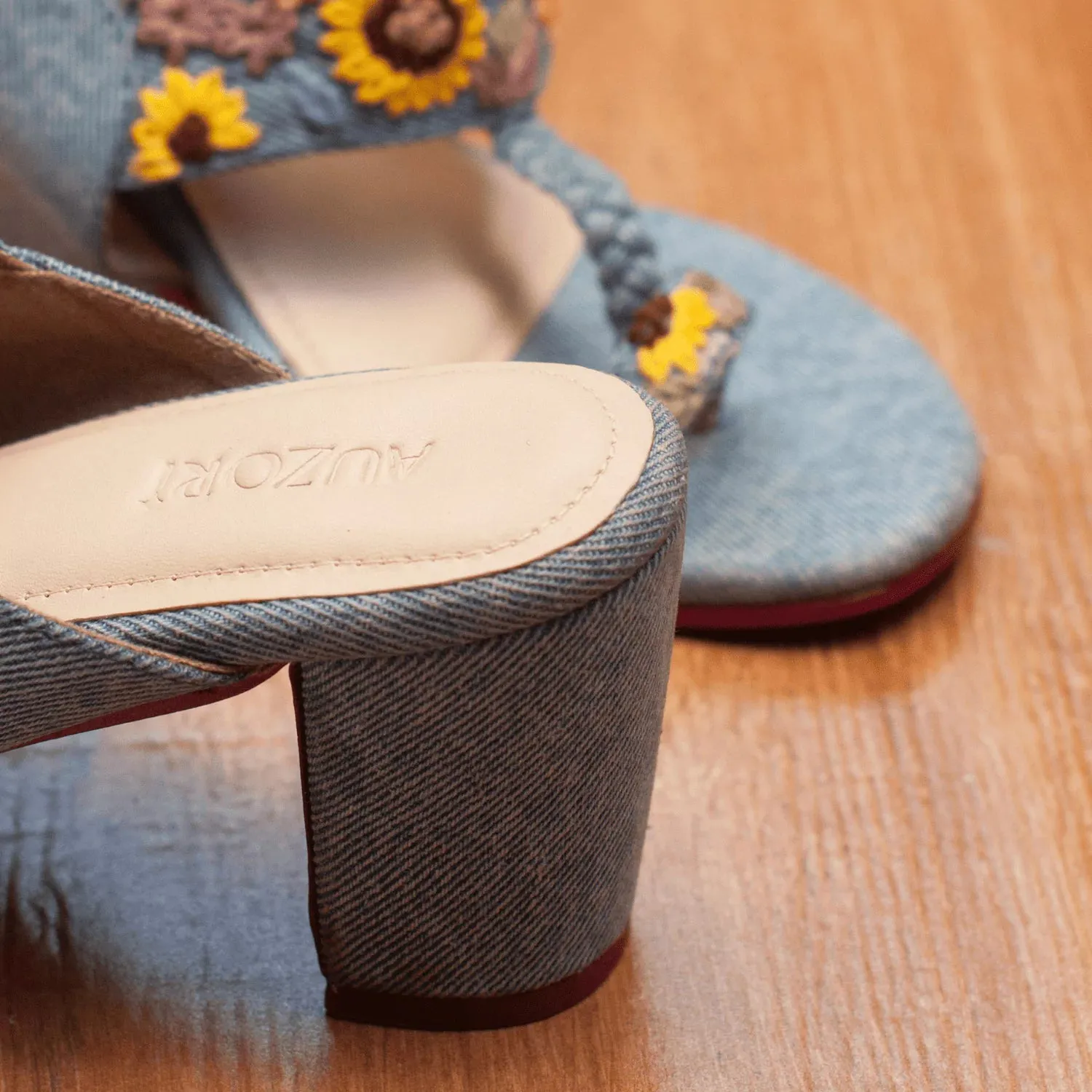 Denim Embroidered Kolhapuri Heels
