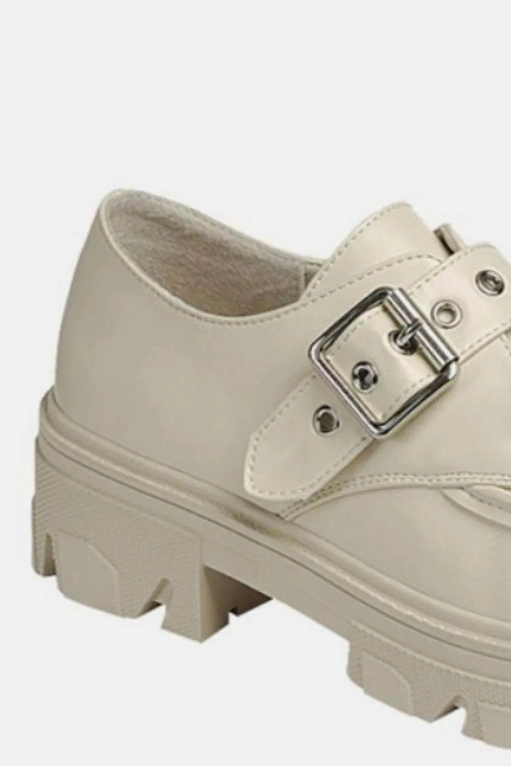 Forever Link Buckled Platform Lug Sole Loafers In Bone
