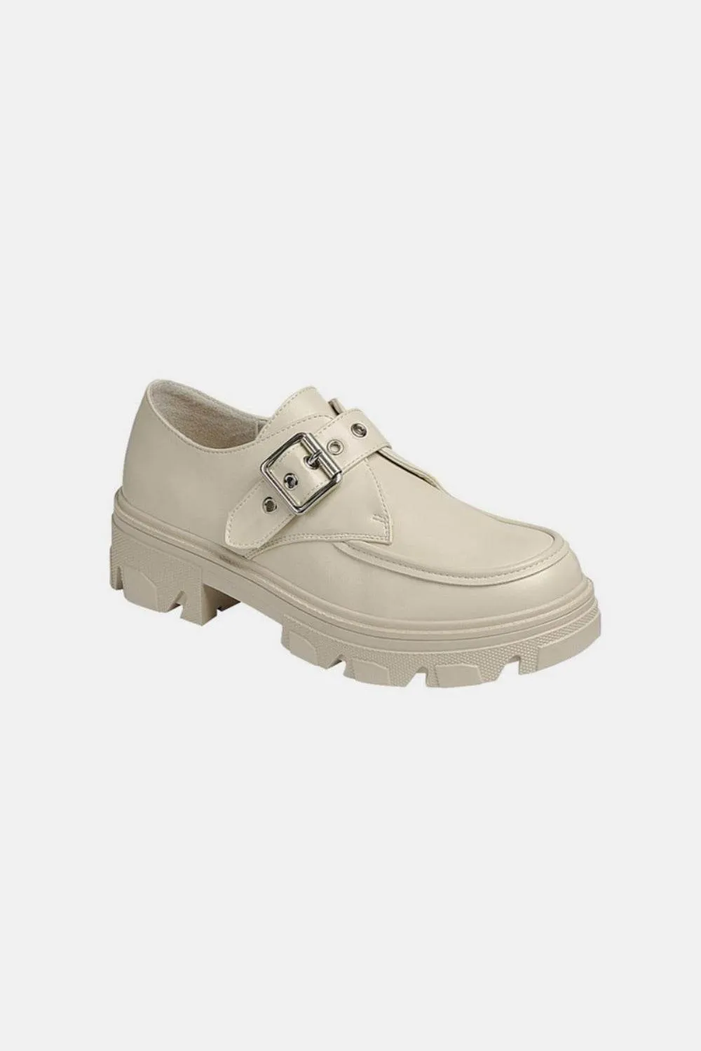 Forever Link Buckled Platform Lug Sole Loafers In Bone