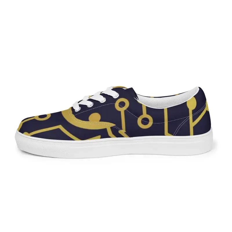 Mens Blue Pattern Canvas Lace Ups