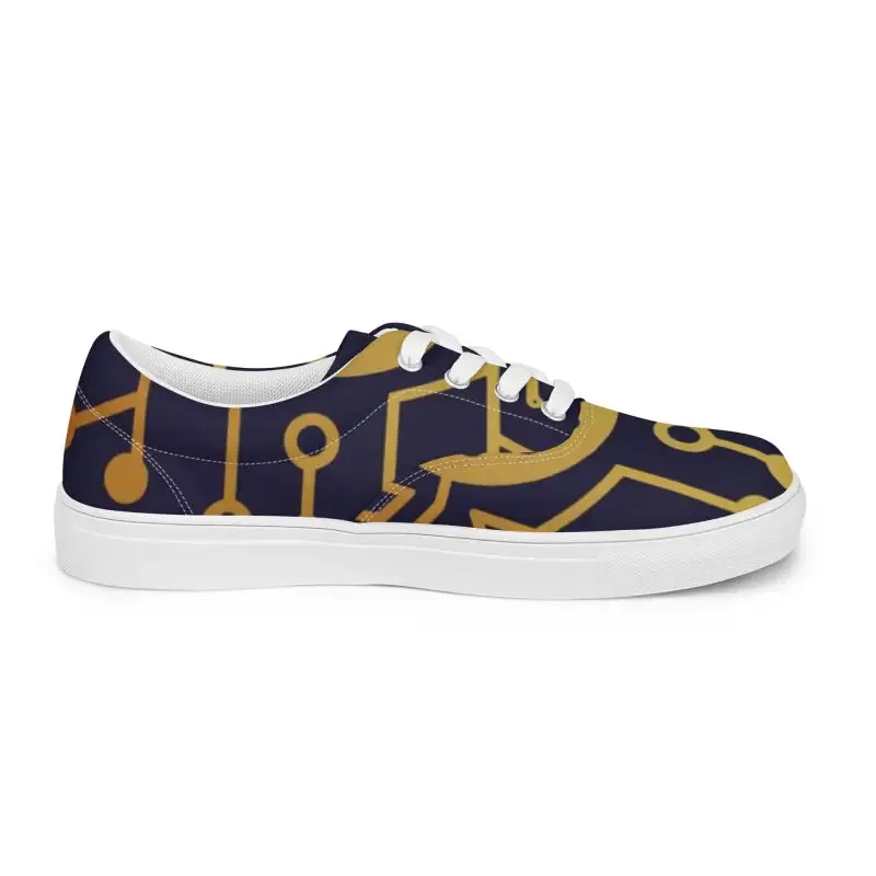 Mens Blue Pattern Canvas Lace Ups