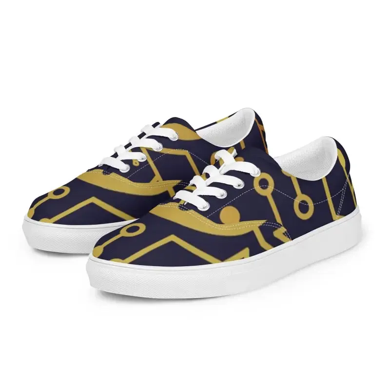 Mens Blue Pattern Canvas Lace Ups