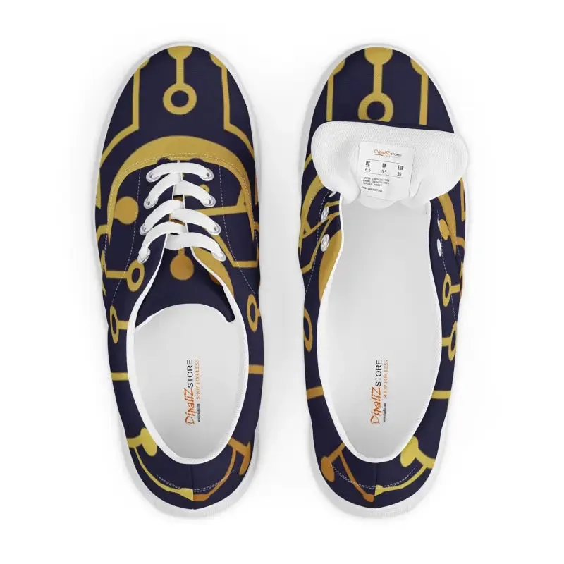 Mens Blue Pattern Canvas Lace Ups