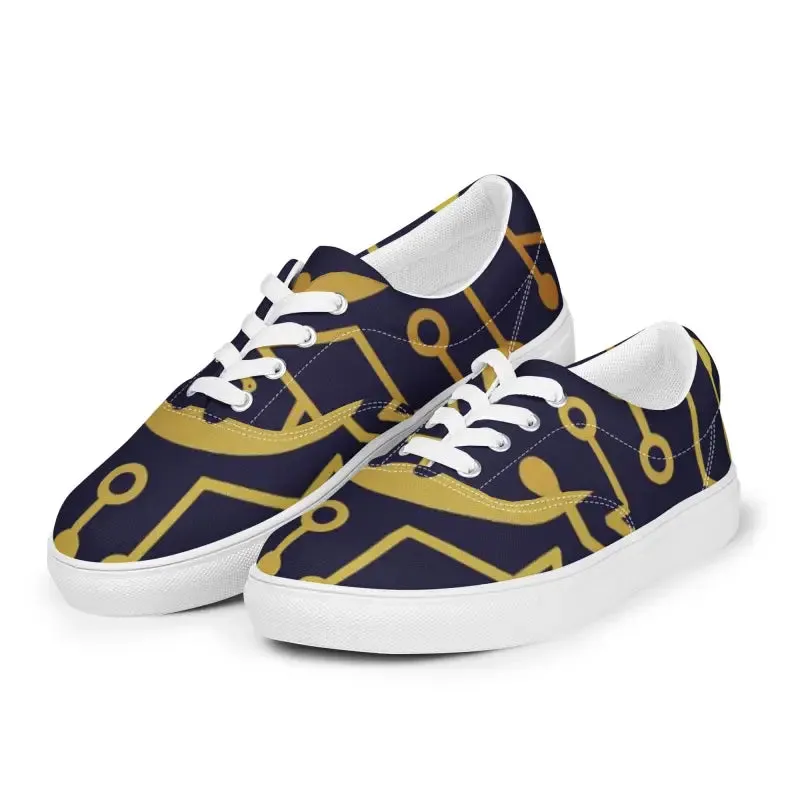 Mens Blue Pattern Canvas Lace Ups