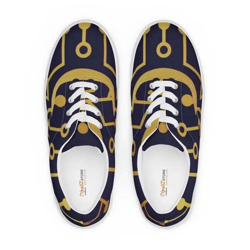 Mens Blue Pattern Canvas Lace Ups