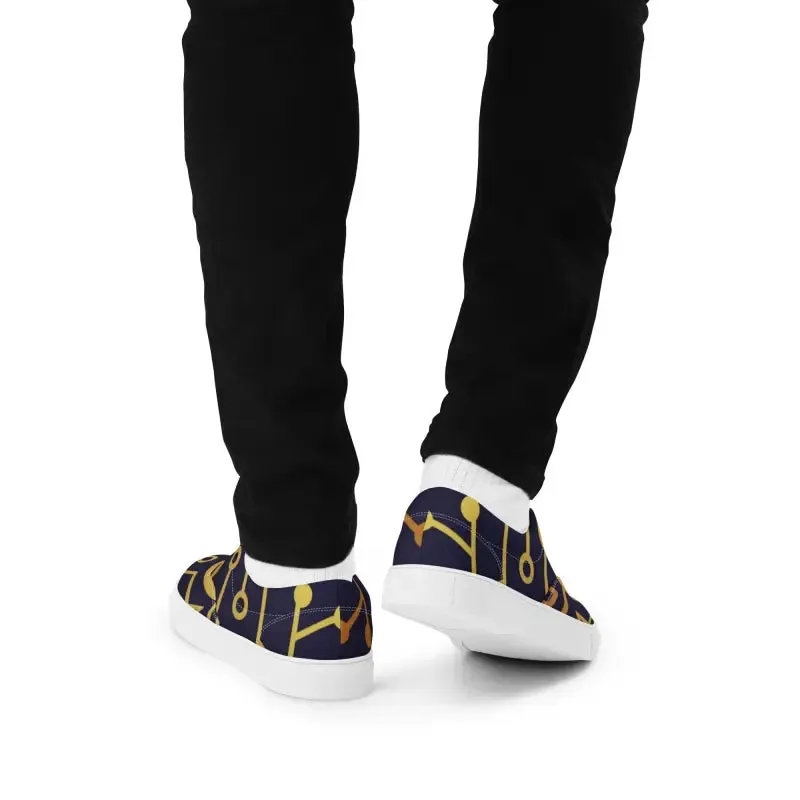 Mens Blue Pattern Canvas Lace Ups