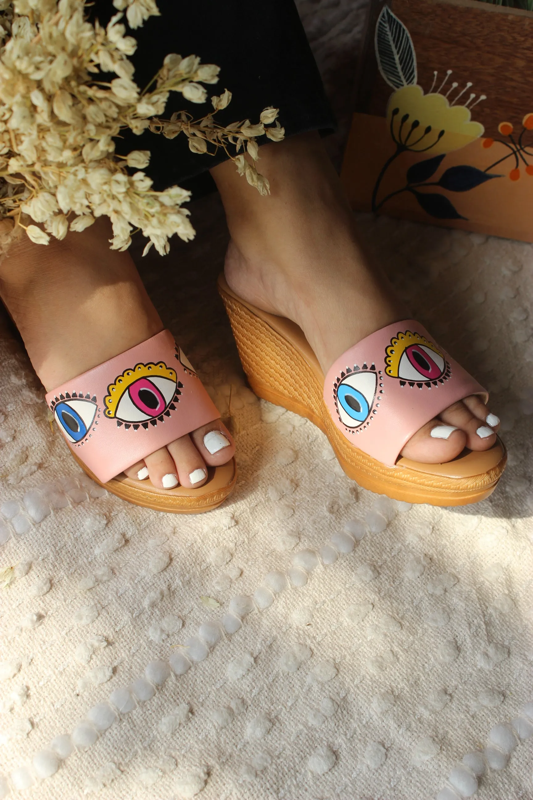 Peach evil eyes wedges