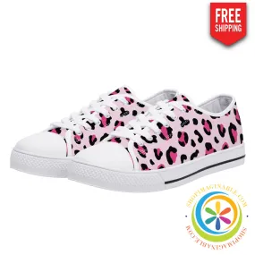 Pink Cheetah Ladies Low Top Canvas Shoes