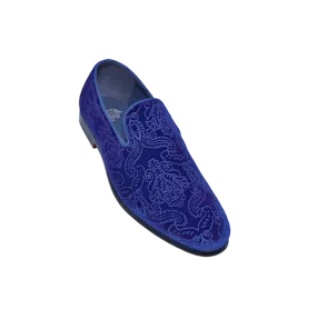 Royal blue men's velvet shoes slip on tuxedo dress shoes fashion design