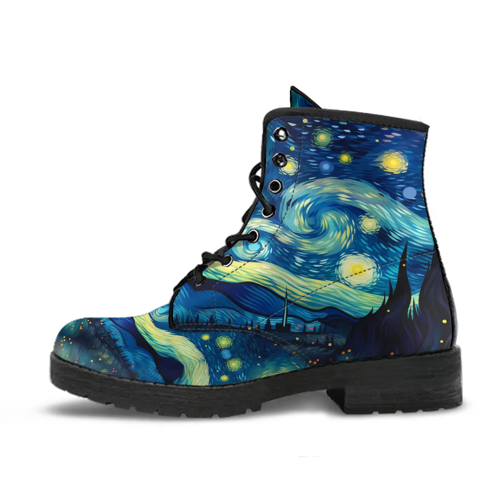 Van Gogh Galaxy Star Women's Vegan Leather Combat Boots