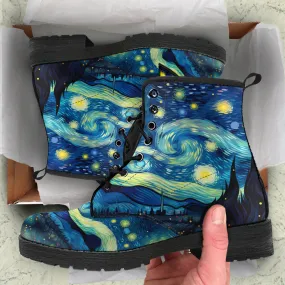 Van Gogh Galaxy Star Women's Vegan Leather Combat Boots