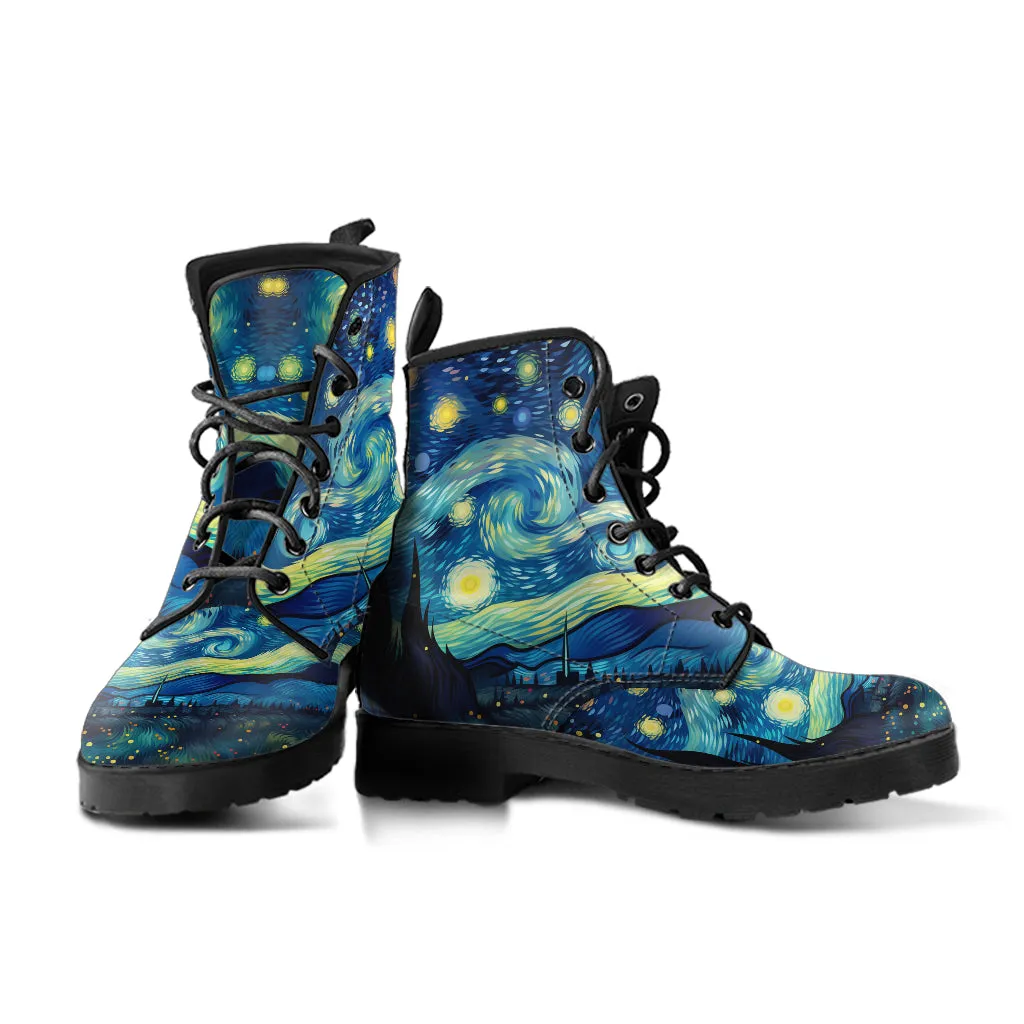 Van Gogh Galaxy Star Women's Vegan Leather Combat Boots